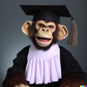 chimpancé vestido como juez