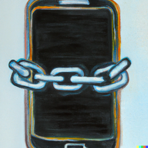 Un celular con una cadena alrededor